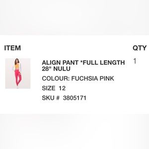 NWT Lululemon ALIGN PANT *FULL LENGTH 28" NULU, size 12 fuchsia, brand new!